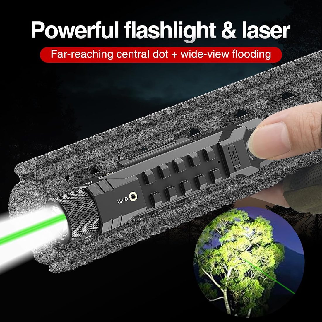 1750 lumens and a green beam on a rifle at night