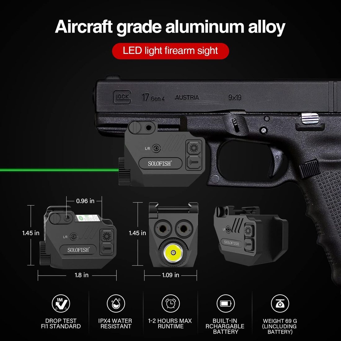 SOLOFISH Aluminum 500 Lumen Pistol Light with Dual Laser photo 6