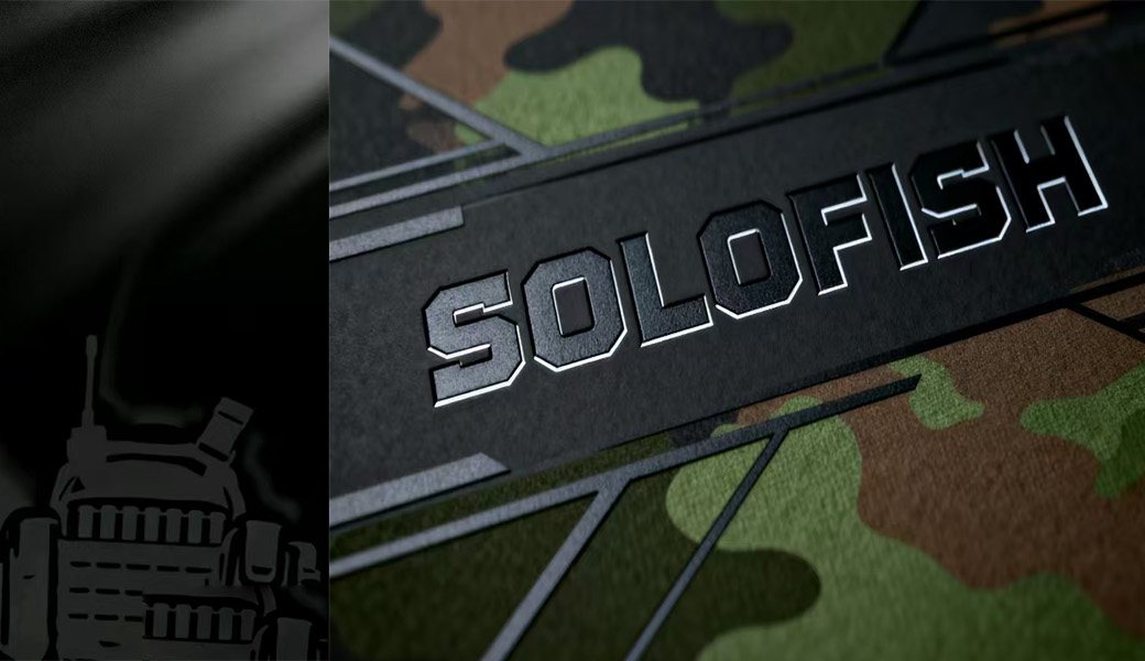 SOLOFISH steel logo on camouflage